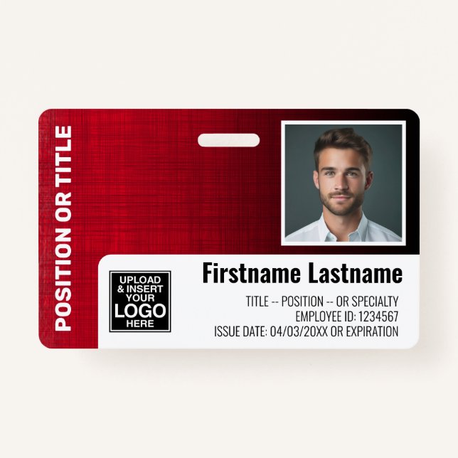 Mitarbeiter-Foto-ID-Logo Bar moderner Leinenrot Ausweis (Vorderseite)