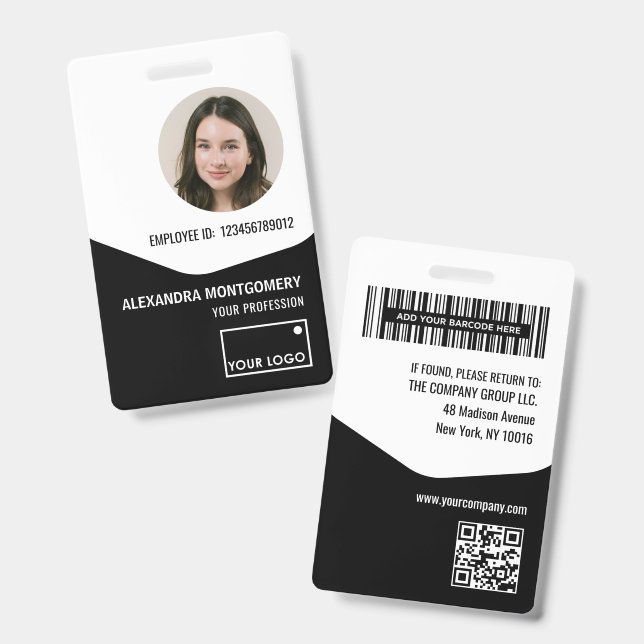 Mitarbeiter-Foto-ID-Logo-Barcode-QR-Code-Name-Tite Ausweis (Vorder- & Rückseite)