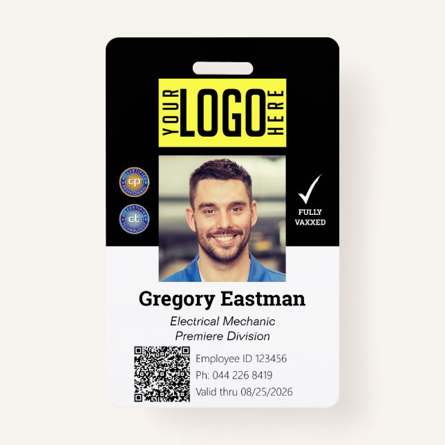 Mitarbeiter-Foto-ID QR-Code Schwarz Ausweis (Vorderseite)
