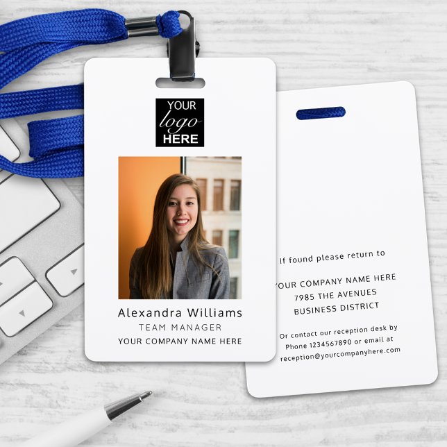 Mitarbeiter-Foto-ID Unternehmenssicherheit Ausweis (Custom business square your logo here employee photo id security badge modern professional )