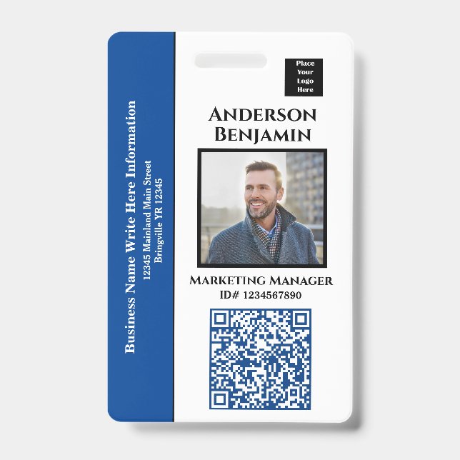 Mitarbeiter Foto Name QR-Code Bar Code ID individu Ausweis (Vorderseite)