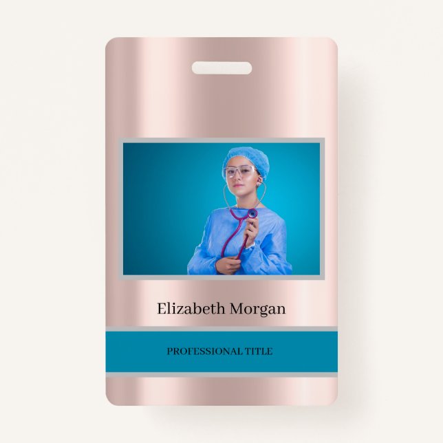 Mitarbeiter Foto Rose Gold Elegant Ausweis (Vorderseite)