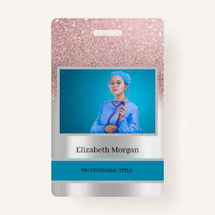 Mitarbeiter Foto Rose Gold Glitzer, Silber Ausweis