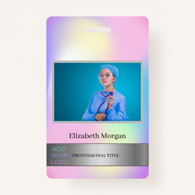 Mitarbeiter Foto Silver Holographic Add Your Logo Ausweis (Vorderseite)