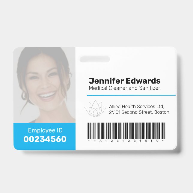 Mitarbeiter große Foto-ID und Barcode blau Ausweis (Vorderseite)