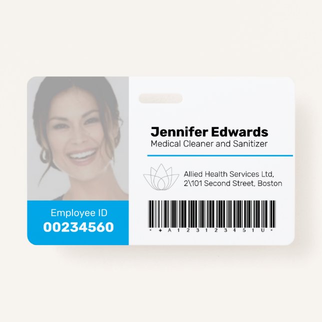 Mitarbeiter große Foto-ID und Barcode blau Ausweis (Vorderseite)