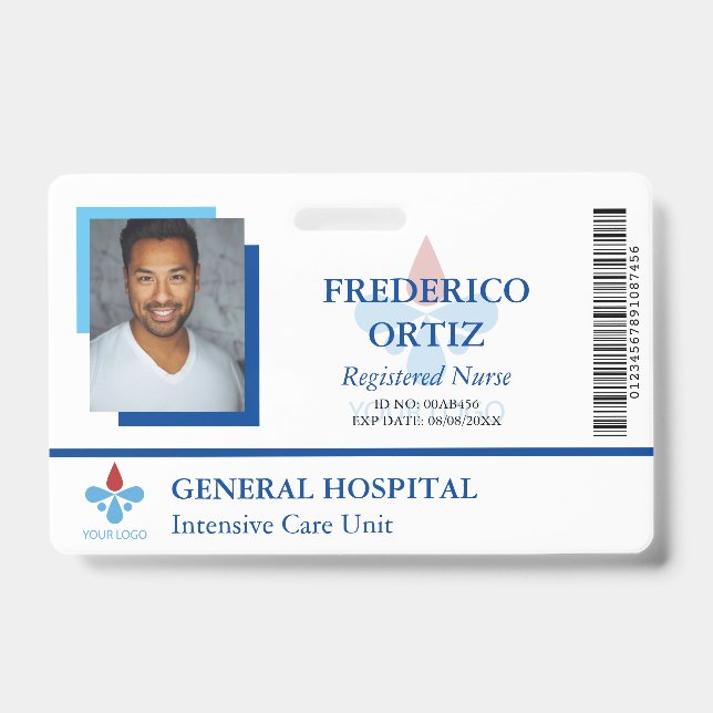 Mitarbeiter-ID des White Blue Hospital-Logos Ausweis (Front)