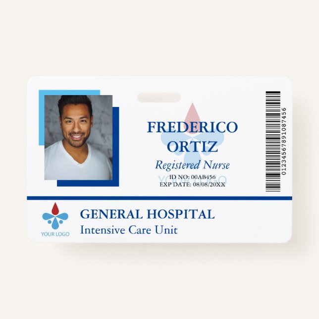 Mitarbeiter-ID des White Blue Hospital-Logos Ausweis (Vorderseite)