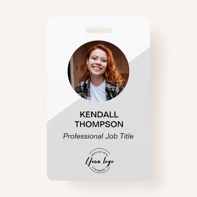 Mitarbeiter-ID minimalistisch Graues Logo QR-Code Ausweis (Vorderseite)