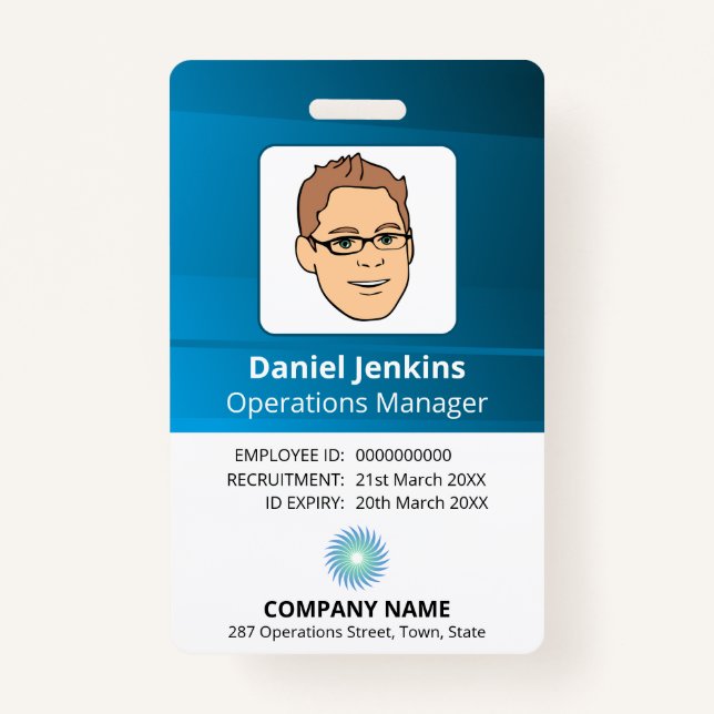 Mitarbeiter-ID mit Logo für Blue und White Manager Ausweis (Vorderseite)
