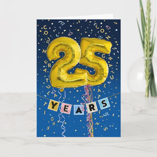 Mitarbeiter Jahrestag 25 Jahre - Gold Ballons Karte (Vorderseite)