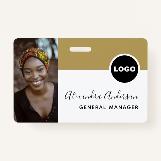Mitarbeiter Unternehmen ID Foto Logo QR Code Gold  Ausweis (Vorderseite)