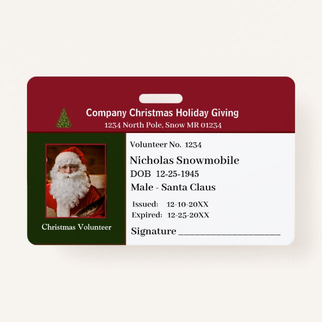Mitarbeiter Weihnachts-Foto-ID-Identifikation Cust Ausweis (Vorderseite)