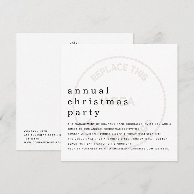 Mitarbeiter Weihnachts-Party Minimalistische Logo- Einladung (Vorne/Hinten)