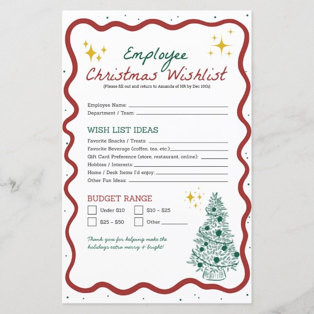 Mitarbeiter Weihnachts-Wunschliste Office Geschenk (Vorderseite)