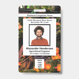 Mitarbeiterfoto-Barcode-Logo-Name-Blumen Ausweis