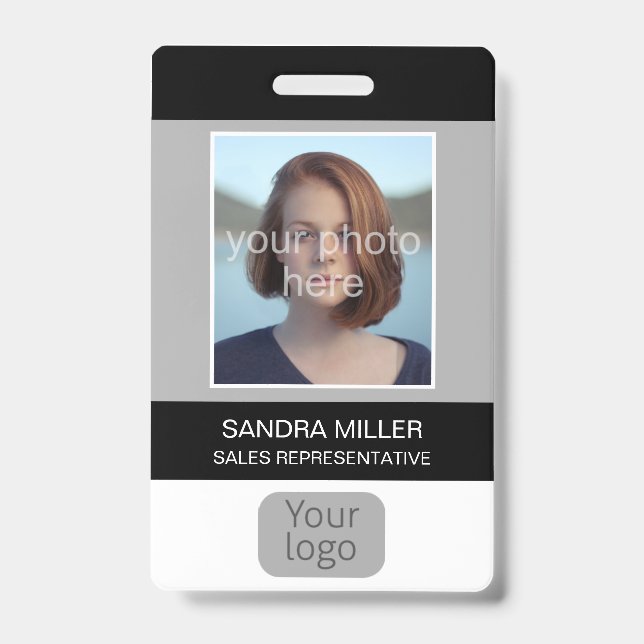 Mitarbeiterfoto, Logo, Barcode, Name, Ausweis (Vorderseite)