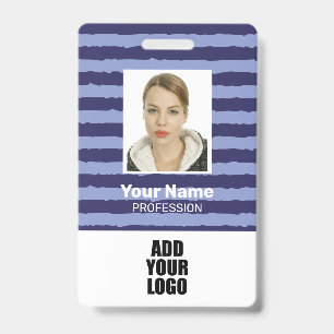 Mitarbeiterfoto-Logo und Barcode Blau gestreifter Ausweis