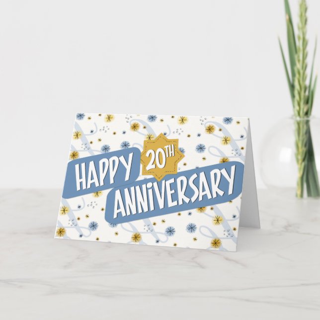 Mitarbeiterjubiläum 20 Jahre Blaues Muster Karte (Vorderseite)