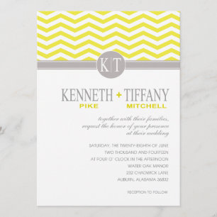 Mitchell Chevron Monogramm gelbe Hochzeit Einladung