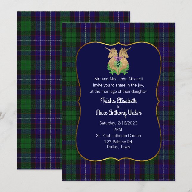 Mitchell Clan Scottish Symbols Wedding Einladung (Vorne/Hinten)