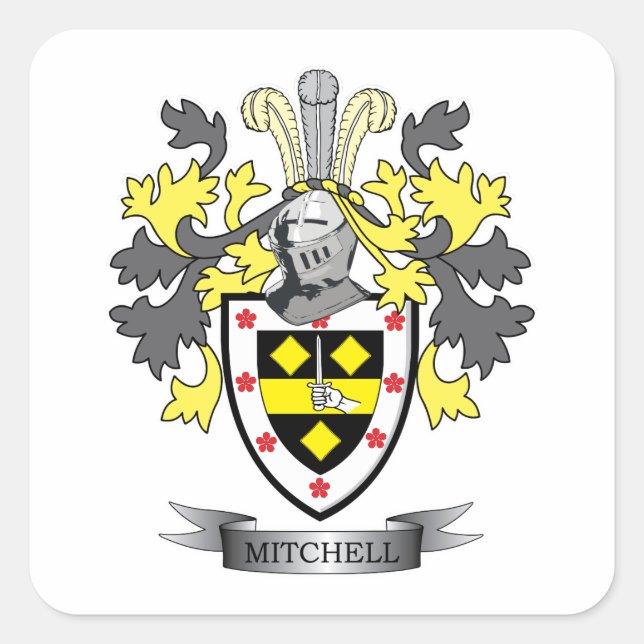 Mitchell-Familienwappen-Wappen Quadratischer Aufkleber (Vorderseite)