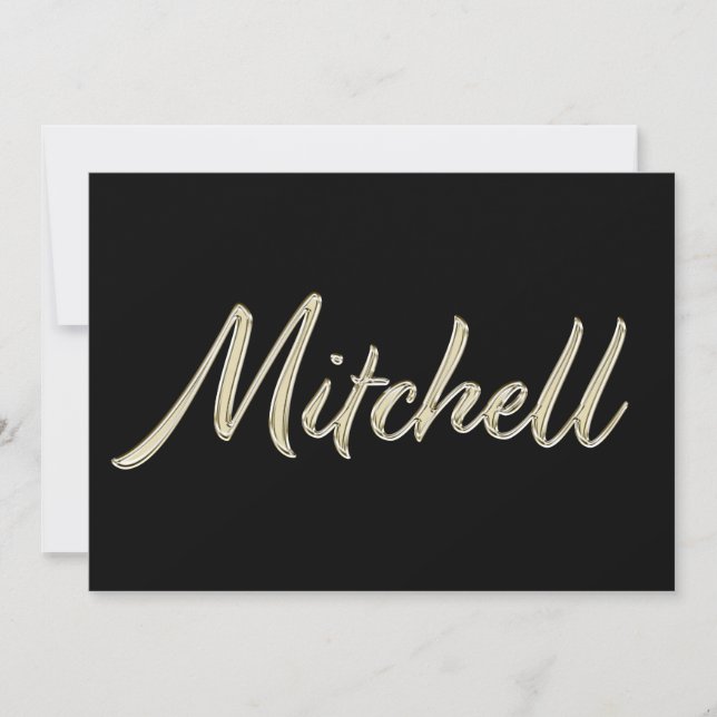 Mitchell Name white gold Handwriting Karte (Vorderseite)
