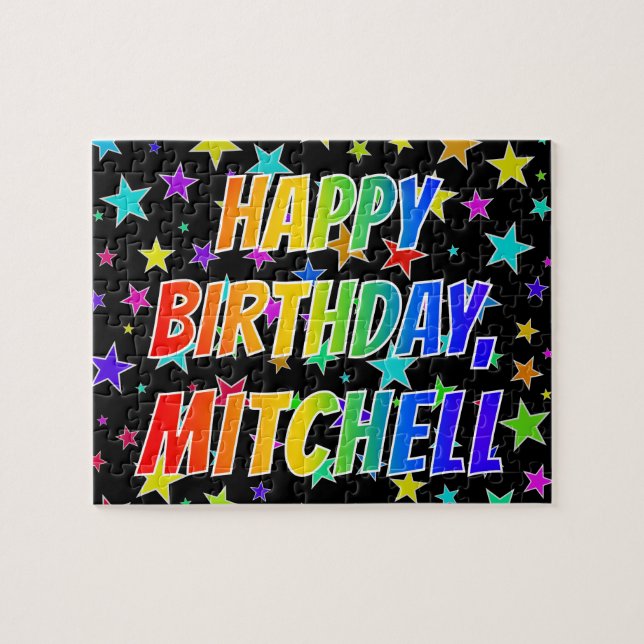 "MITCHELL" Vorname, Spaß "GLÜCKLICHER GEBURTSTAG" (Horizontal)