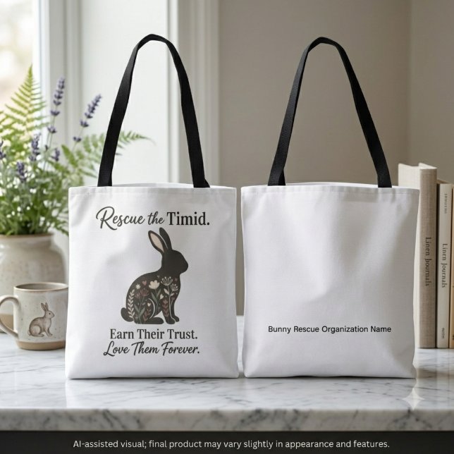 Mitfühlender Erdtöner Blumen-Hasen-Rettung Tasche (Floral bunny rescue silhouette design for compassionate pet parents celebrating adoption milestones.)