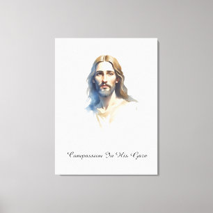 Mitgefühl in seinem Blick - Jesus Aquarell Malerei Leinwanddruck