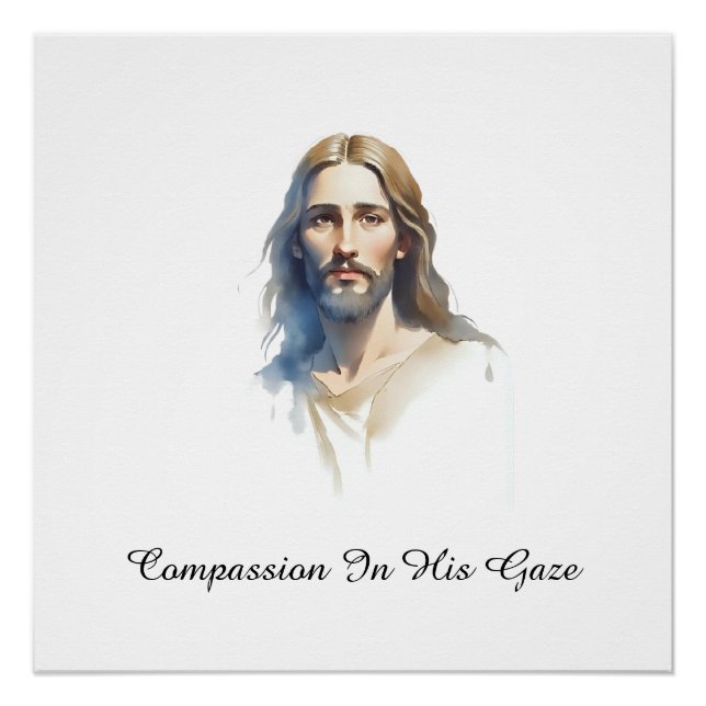 Mitgefühl in seinem Blick - Jesus Aquarell Malerei Poster (Vorderseite)