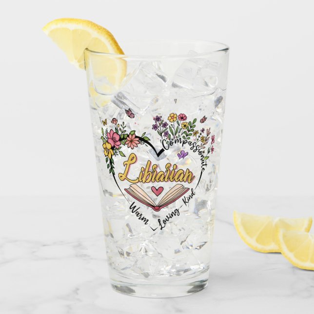 Mitgefühl Librarian - Blumenherz Design Glas (Vorderseite Ice)