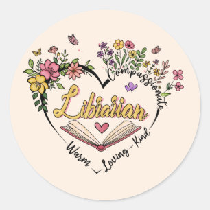 Mitgefühl Librarian - Blumenherz Design Runder Aufkleber