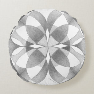 "Mitgefühl und Gleichgewicht" Mandala, Schwarz, G Rundes Kissen