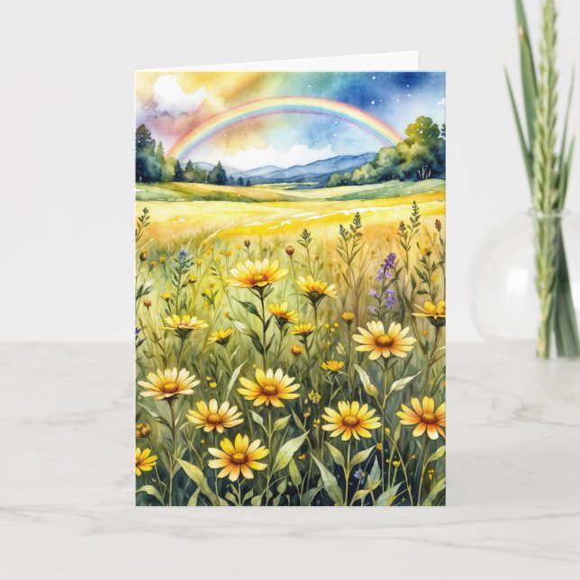 Mitgefühl Wildblumenfeld mit Regenbogen  Karte (Vorderseite)