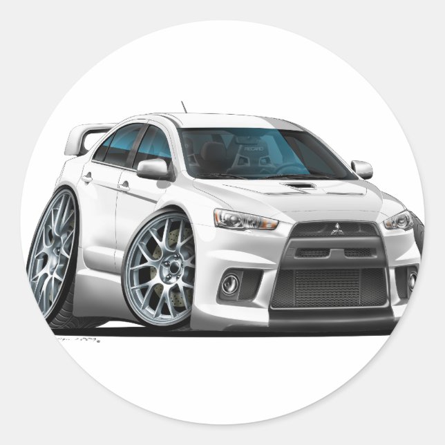 Mitsubishi Evo White Car Runder Aufkleber (Vorderseite)