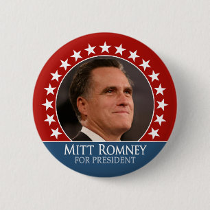 Mitt Romney 2012 - Foto pinback with stars - rot Button