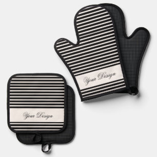 Mitt- und Potthalter aus Gemustertem Ofen, schwarz Ofenhandschuh & Topflappen-Set