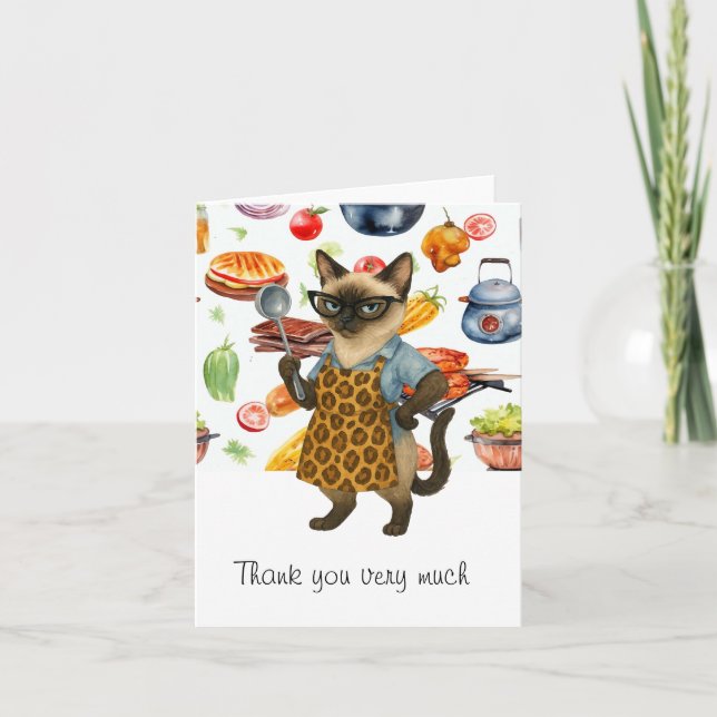 Mittagessen Lady serviert Essen Dankeskarte (Vorderseite)