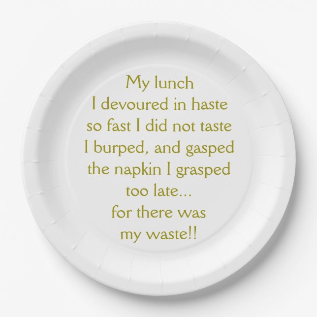 Mittagessen Limerick Pappteller (Vorderseite)