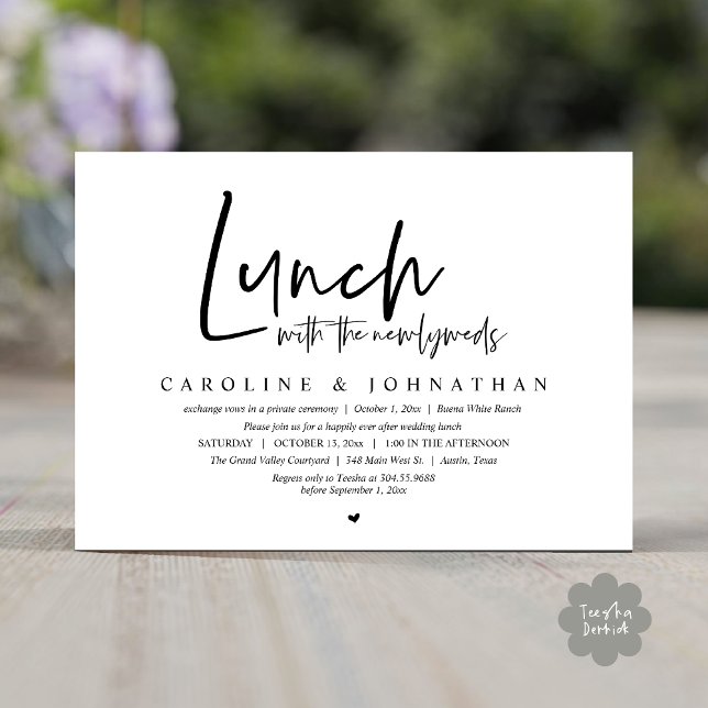 Mittagessen mit den Neugeborenen, glücklich immer  Einladung (Lunch with the Newlyweds, Happily Ever After Modern Minimalist Invitation Card PDF Black White)