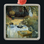 Mittagessen von Claude Monet, Vintager Impressioni Silbernes Ornament<br><div class="desc">Das Luncheon (1876) von Claude Monet ist ein Vintager Impressionismus, ein Kunstgemälde mit einem Picknick im Garten im Frühjahr und einem Nachmittagstee. Ein Kind spielt leise mit Spielzeug auf dem Boden. Über den Künstler: Claude Monet (1840-1926) war Gründer der französischen impressionistischen Malerei, wobei die meisten seiner Gemälde "en plein air"...</div>