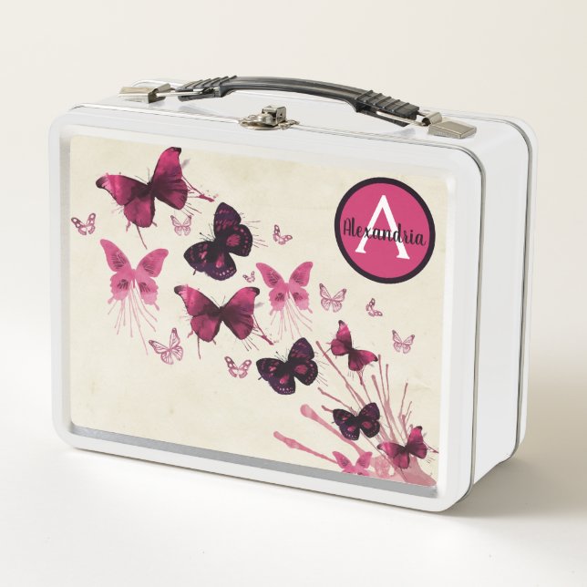 Mittagsboxen - Lila Lunch Box mit Schmetterlingen (Vorderseite)