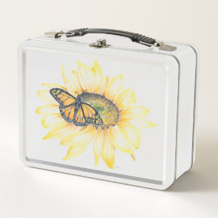 Mittagsschachtel - Monarch auf Sonnenblumen Metall Brotdose