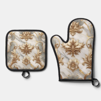 Mitte aus Gold und Marmor Ofenhandschuh & Topflappen-Set