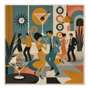 Mitte des Jahrhunderts 60er Hip-Martini-Cocktail-T Poster