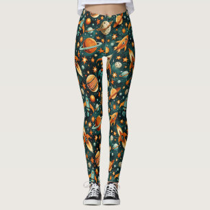 Mitte des Jahrhunderts Atomarer Raum Orange Teal P Leggings