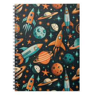 Mitte des Jahrhunderts Atomarer Raum Orange Teal P Notizblock