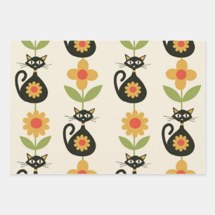 Mitte des Jahrhunderts Atombomben-Katzen mit Retro Geschenkpapier Set