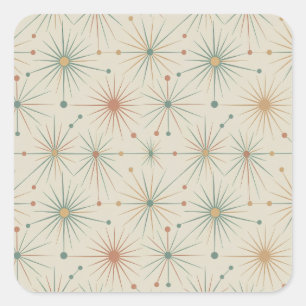 Mitte des Jahrhunderts Atomic Starburst Modern Ret Quadratischer Aufkleber